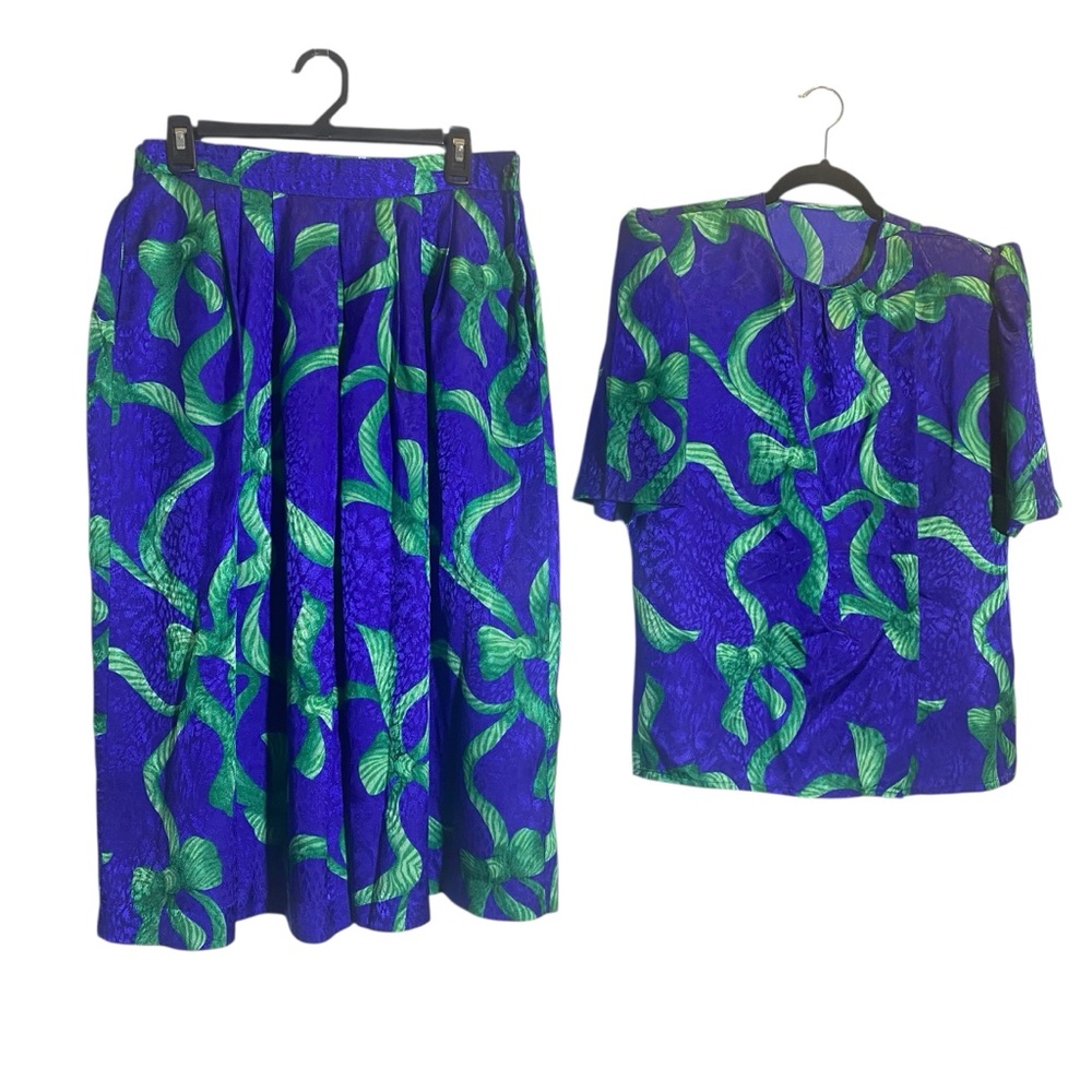 Vintage Usa Gay Boyer Collection Women Sz 12 Elegant Modest Blue Green Skirt Set